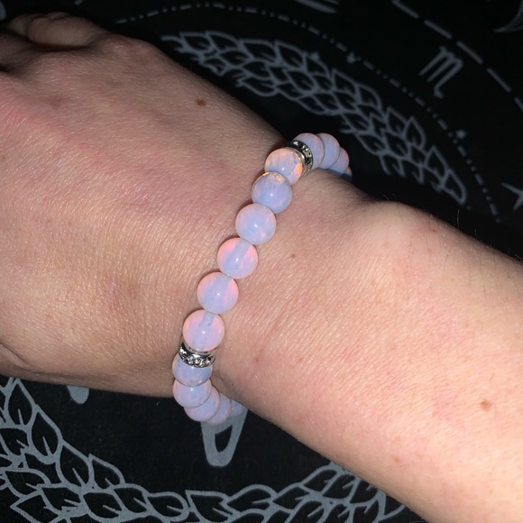 New✋🏼made AAAAA Pink Opal Natural 💎Stone Stretch Bracelet w Zircon Rondell’s - Picture 6 of 14